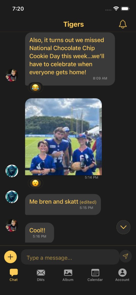 mtrz family chat in the Tigers thread, with a shared photo and reactions